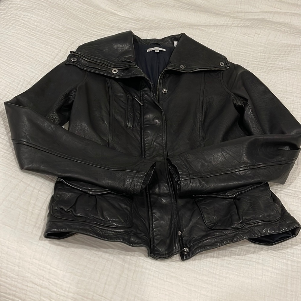 GREAT condition Vince leather coat. Size small. Black. Snug fit. More like an XS